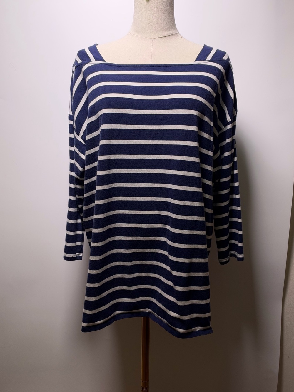 MarlaWynne Navy & White Striped Boatneck Top Size XL